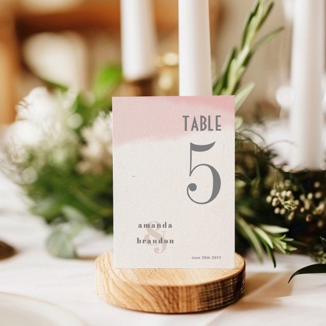 Blush & Bloom Bold Script Wedding 5x7 Table Number Inbjudningar (Skapare uppladdad)