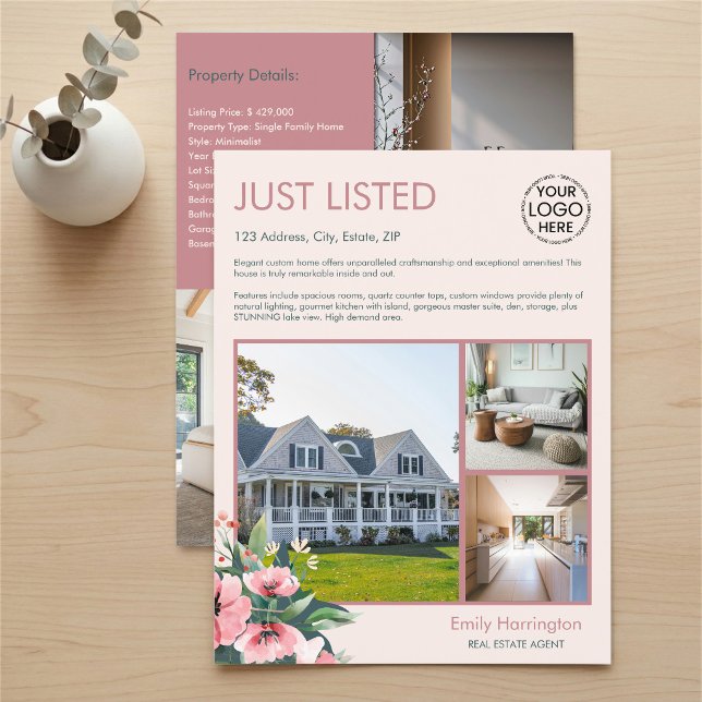 Blush Bloom Listing Rose Fastighetsmäklare Reklamblad (Skapare uppladdad)