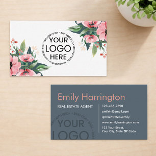 Blush Bloom Logotyp Grå Fastighetsmäklare Visitkort
