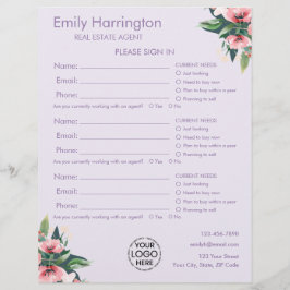 Blush Bloom Sign In Sheet Mauve Fastighetsmäklare