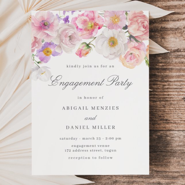 Blush Blooms Watercolor Floral Engagement Party Inbjudningar (Skapare uppladdad)