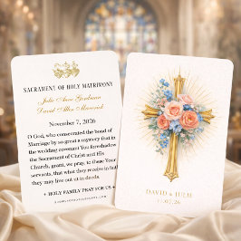 Blush Blue Floral Gold Cross Wedding Prayer  Visitkort