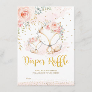 Blush Boho Blommor Baby Räv Blöja Lotteri Tilläggskort