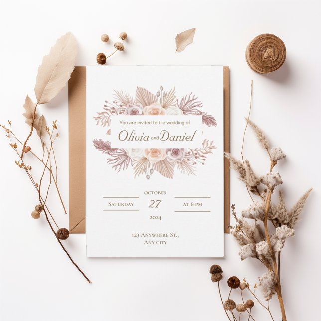 Blush Boho Floral Wedding Invitation Inbjudningar (Skapare uppladdad)