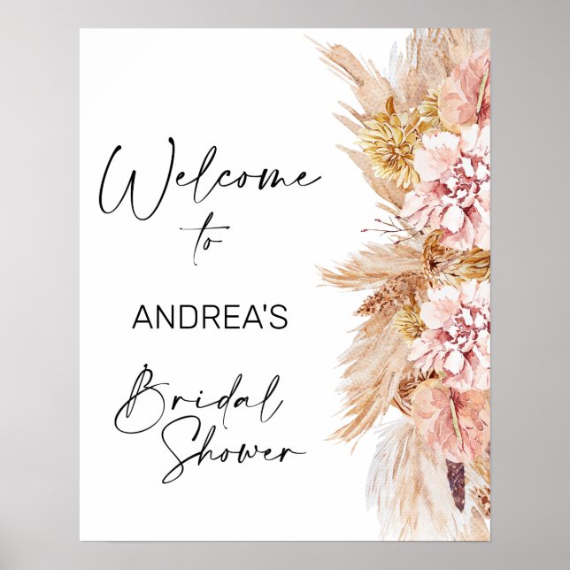 Blush Boho Pampas Gräs Bröllopsdusch Välkommen Poster (Framsidan)