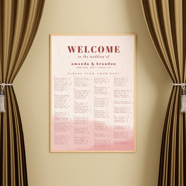 Blush & Bold Alphabetical Wedding Seating Chart Poster (Skapare uppladdad)