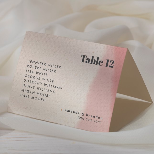 Blush & Bold Script Wedding Guest Names Place Card Bordsnummer (Skapare uppladdad)