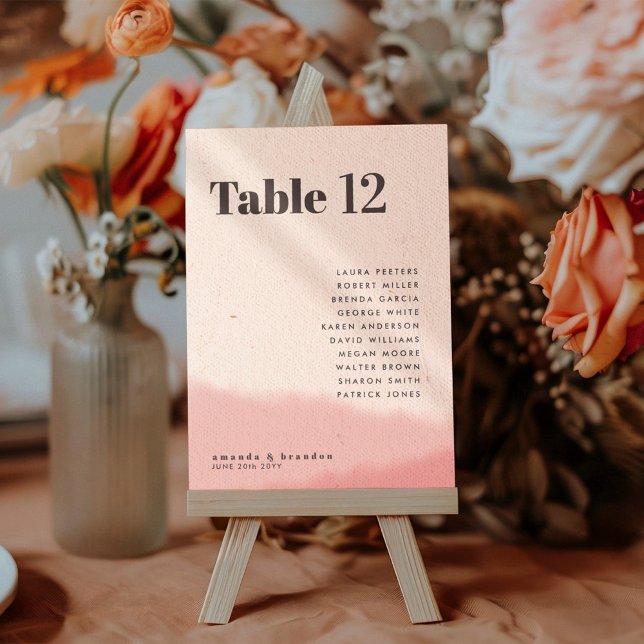 Blush & Bold Wedding Guest Names 5x7 Table Number Inbjudningar (Skapare uppladdad)