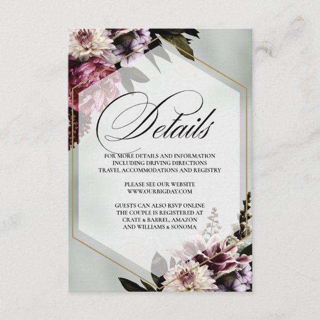 Blush Botanical Elegant Enclosure Card Details Tilläggskort (Framsida)