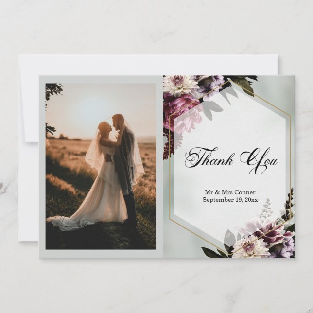 Blush Botanical Elegant Photo Thank You Card Tack Kort (Framsida)