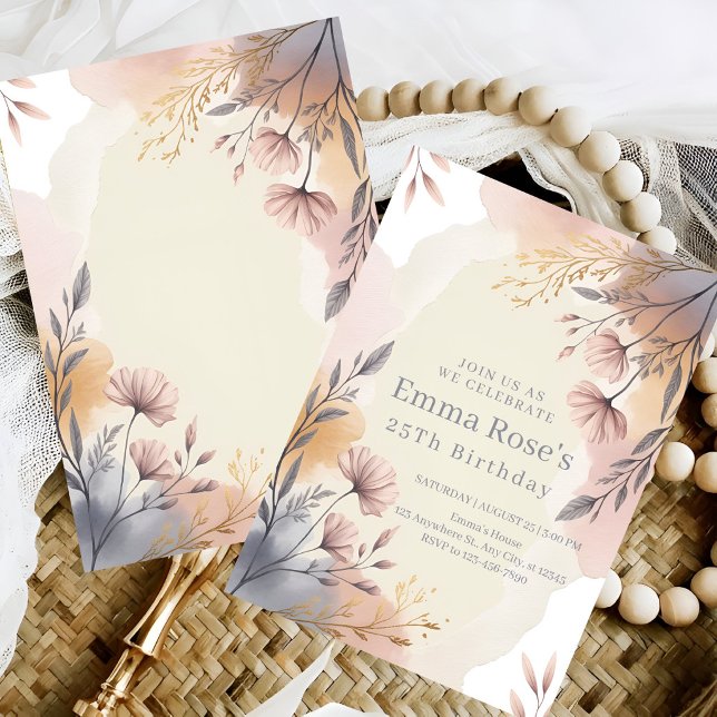 Blush Botanisk Födelsedag Inbjudningar (Skapare uppladdad)