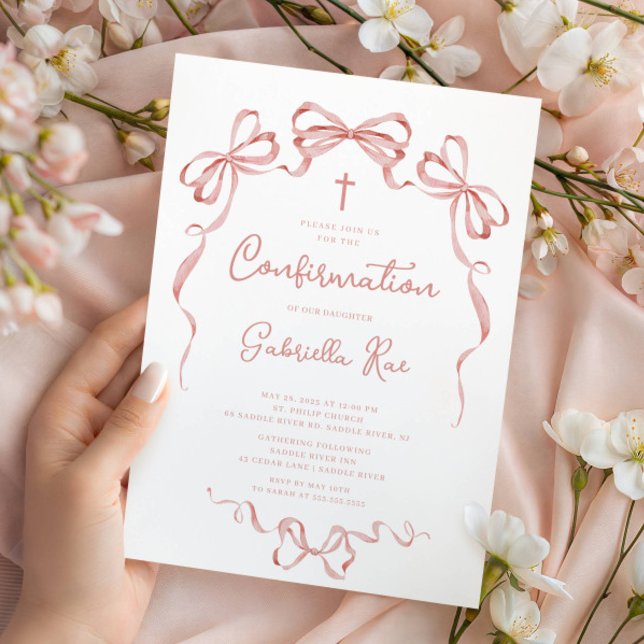 Blush Bow Confirmation Invitation Inbjudningar (Skapare uppladdad)