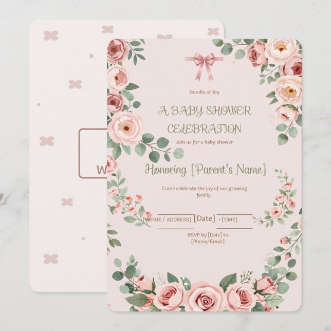 Blush Bow Coquette Barnrumsinbjudan Inbjudningar (Fram/baksida)