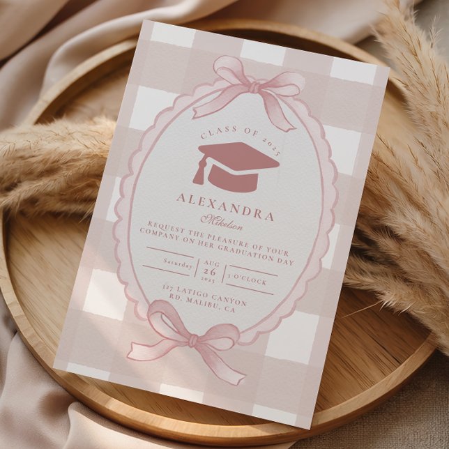 Blush Bow Elegant Graduation Inbjudningar (Skapare uppladdad)