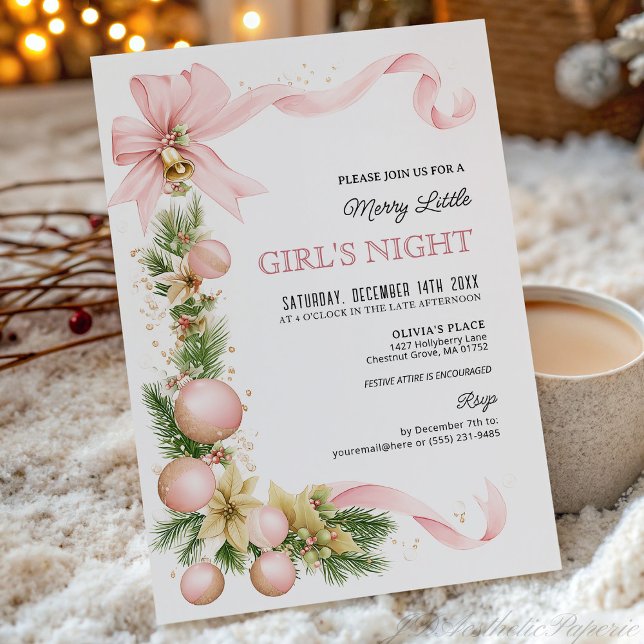 Blush Bow Ornament Christmas Party Invitation   Inbjudningar (Skapare uppladdad)