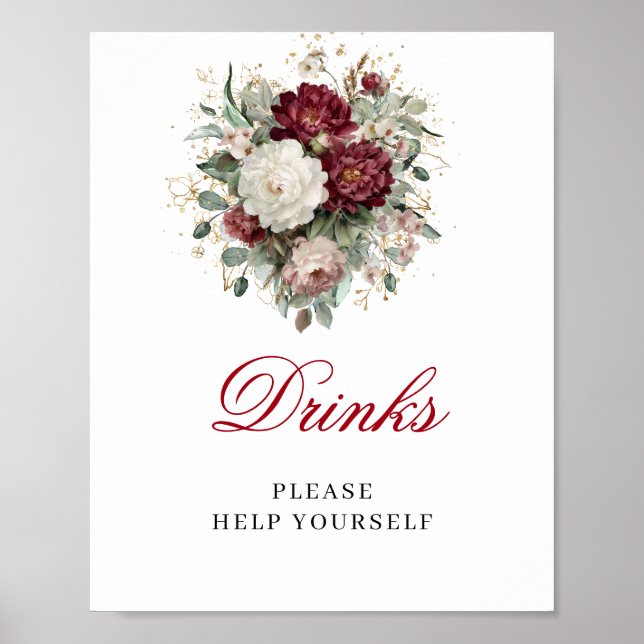Blush Burgundy Dryckes Bordskylt Bröllopsfest Poster (Framsidan)