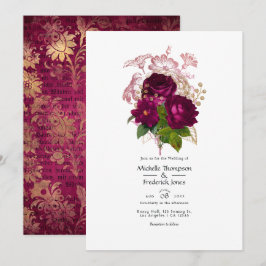 Blush Burgundy Guld Shabby Blommig Bröllops QR-kod Inbjudningar