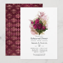 Blush Burgundy Guld Shabby Blommig Övningsmiddag Inbjudningar