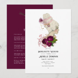 Blush Burgundy Guld Shabby Blommig Sjungmö Inbjuda Inbjudningar