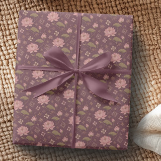 Blush Burgundy och Antique Gold Lotus Presentpappe Presentpapper