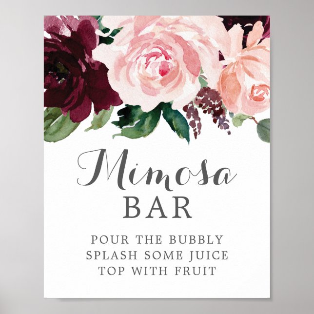 Blush Burgundymimosa Bar (redigerbar) skylt (Framsidan)