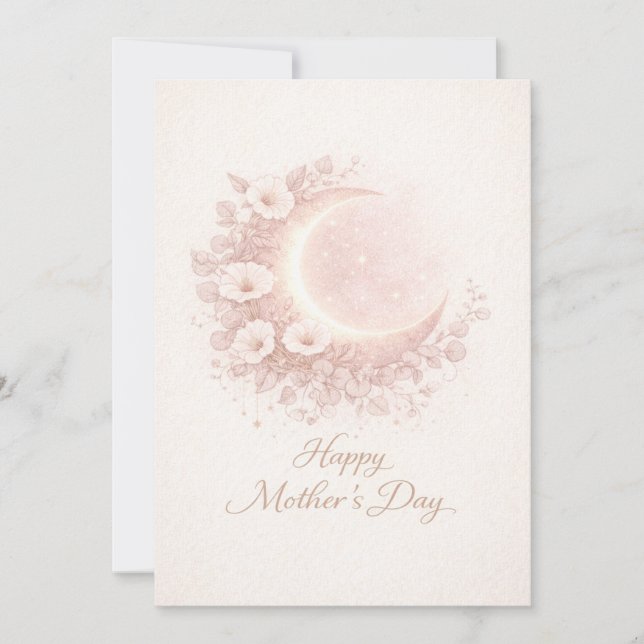 Blush Celestial Moon Floral Mother's Day Card Kort (Framsida)
