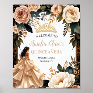 Blush Champagne Elfenbensvitt Blommig Princess Qui Poster