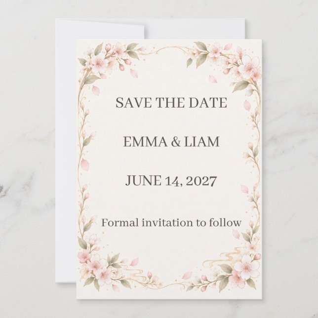 Blush Cherry Blossom Save the Date  Spara Datumet (Framsida)