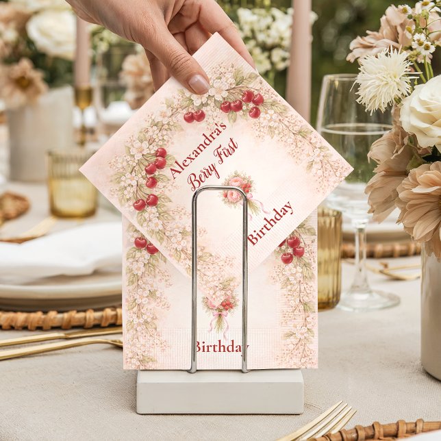 Blush Cherry Botanical Party 1st Birthday Pappersservett (Skapare uppladdad)