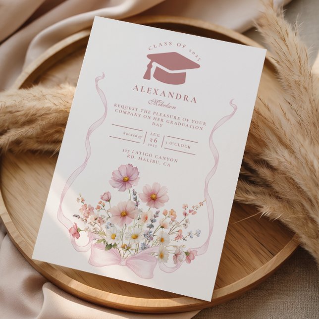 Blush Coquette Floral Graduation Inbjudningar (Skapare uppladdad)