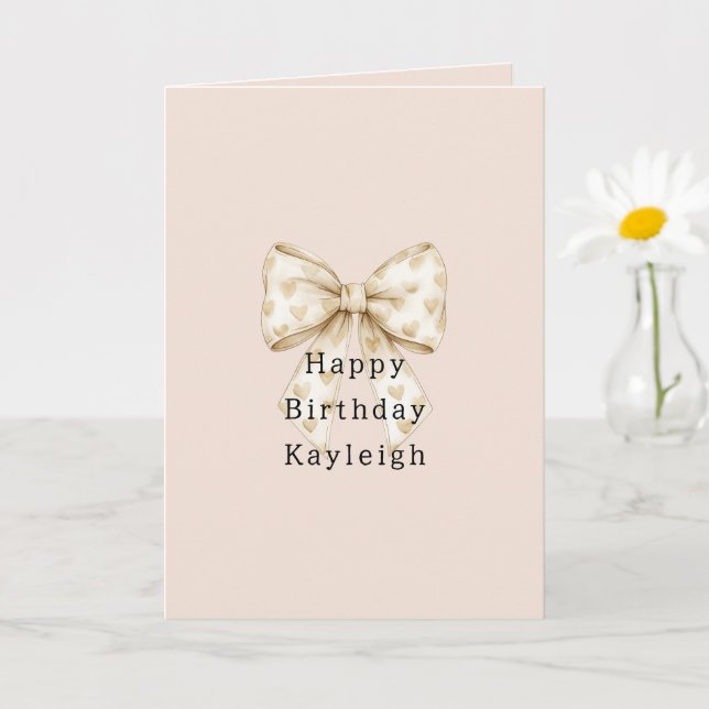 Blush Cream Hearts Bows Birthday Kort (Liten växt)