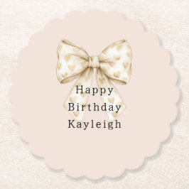 Blush Cream Hearts Bows Birthday Underlägg Papper