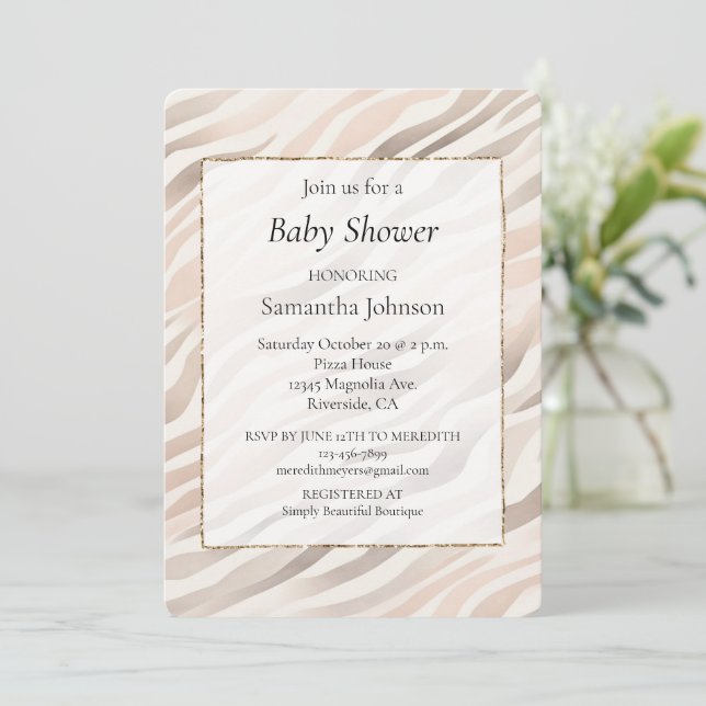 Blush Cream Zebra Animal Print Baby Shower Inbjudningar (Stående Fram)