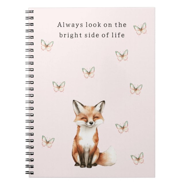 Blush Cute Happy Fox Bright Side Butterflies   Anteckningsbok (Framsidan)