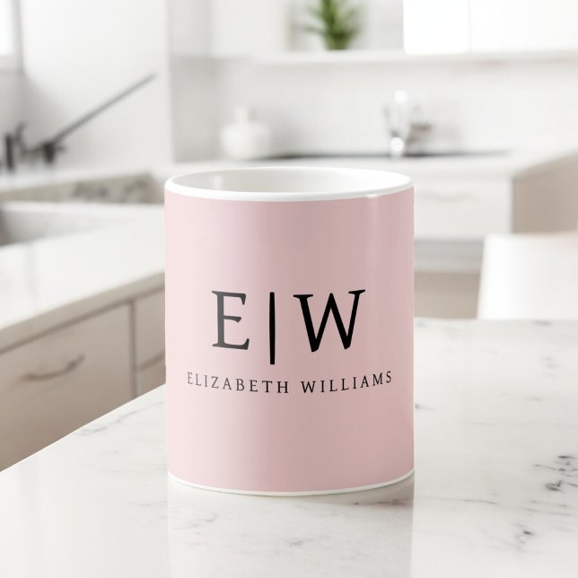 Blush Damrosa Flickigt Skript Monogram Namn Modern Kaffemugg (Skapare uppladdad)