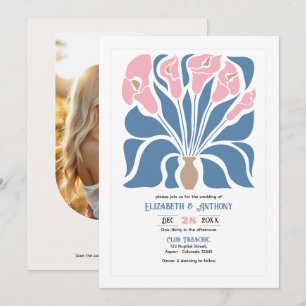 Blush & Denim Lera Abstrakt Blommig Boho Bröllop Inbjudningar