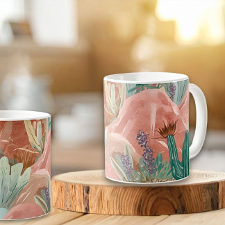 Blush Desert Bloom Watercolor Landscape Kaffemugg