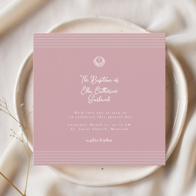 Blush dusty pink modern baptism Invitation Inbjudningar (Skapare uppladdad)
