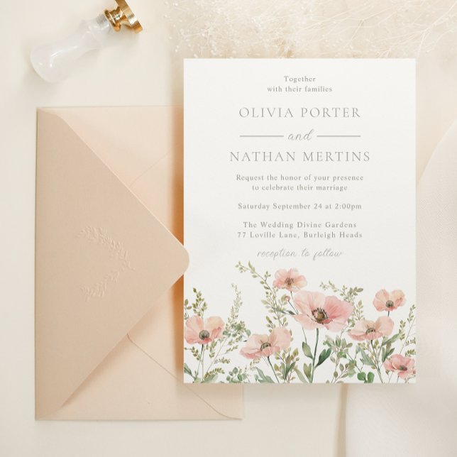 Blush & Dusty Pink Wildflowers Watercolor Wedding Inbjudningar (Skapare uppladdad)