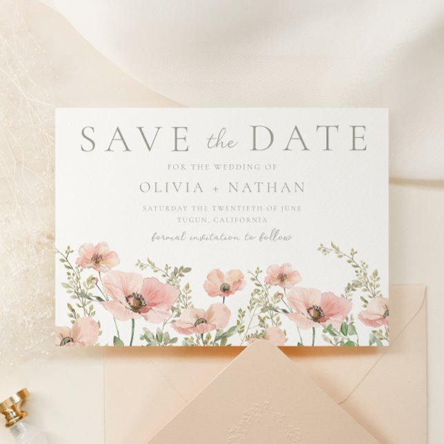 Blush & Dusty Pink Wildflowers Watercolor Wedding Spara Datumet (Skapare uppladdad)