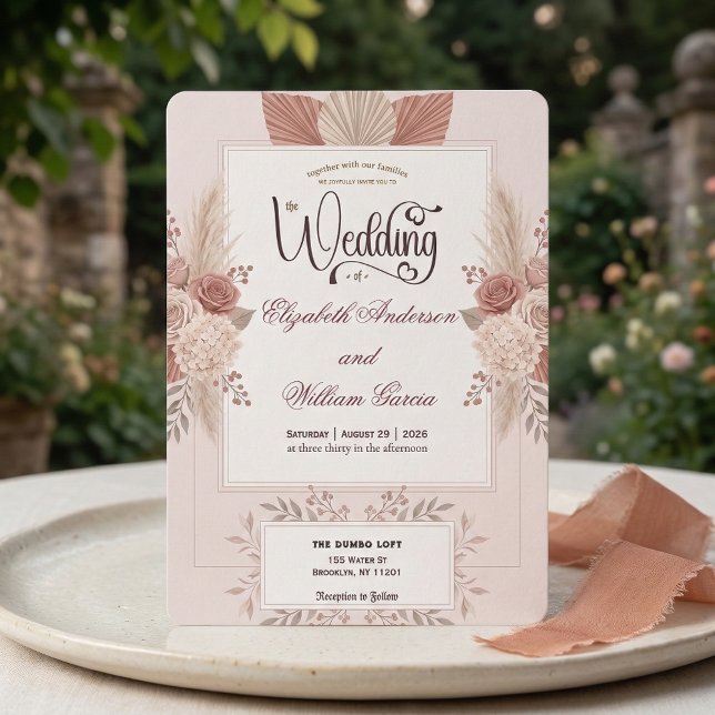 Blush Dusty Rose Garden Romance Wedding   Inbjudningar (Skapare uppladdad)