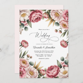 Blush, Dusty Rose & Gold Floral Wedding QR Code Inbjudningar