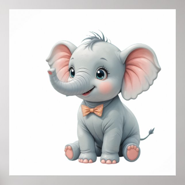Blush Elefant Babykammar Poster – Djur Barnkammare (Framsidan)