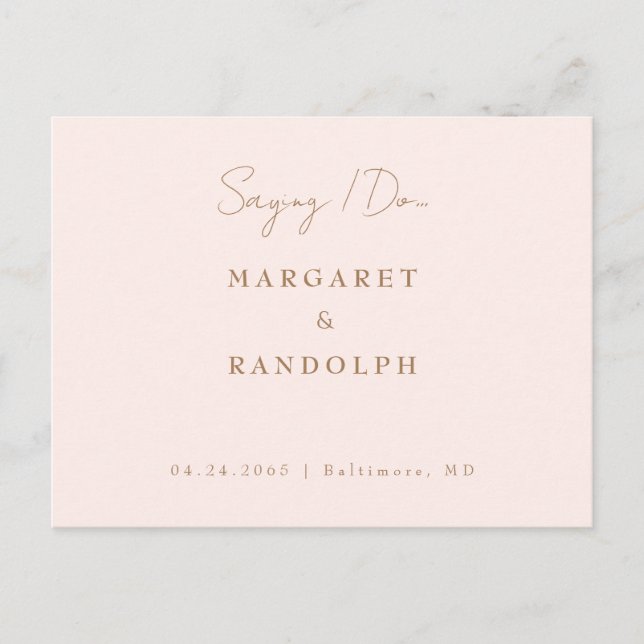 Blush Elegance Wedding Save the Date Meddelande Vykort (Framsida)