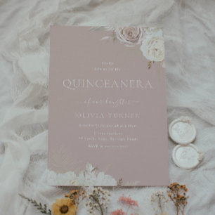 Blush & Elfenbensfärgade Blommiga Dammrosa Quincea Inbjudningar