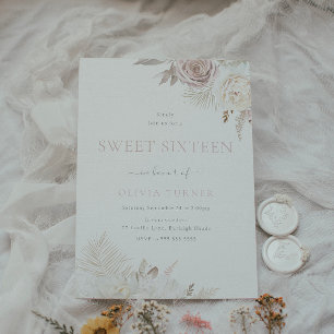 Blush & Elfenbensfärgade Blommiga Sweet Sixteen 16 Inbjudningar