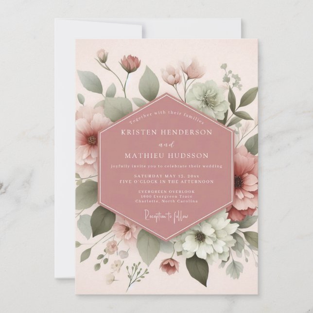 Blush Ethereal Bloom Wedding Inbjudningar (Framsida)