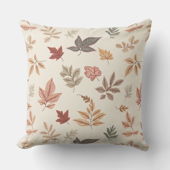 Blush Fall Leaves Pattern Throw Pillow Kudde (Framsida)