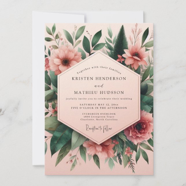 Blush Floral Assemblage Wedding Inbjudningar (Framsida)