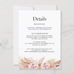 Blush Floral Boho Pampas Bröllopsdetaljkort Inbjudningar